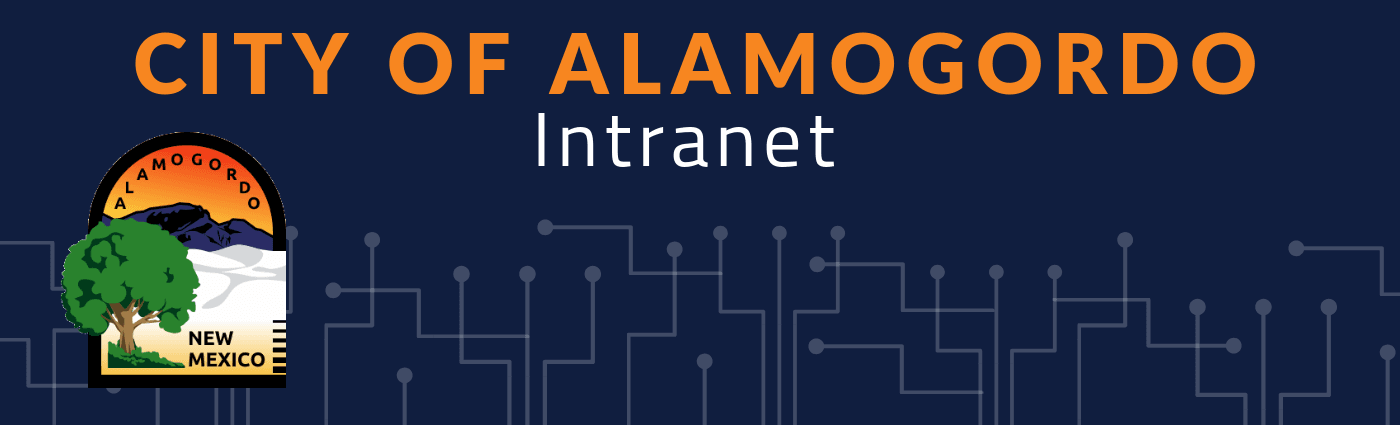 City of Alamogordo Intranet header, City of Alamogordo logo with network background